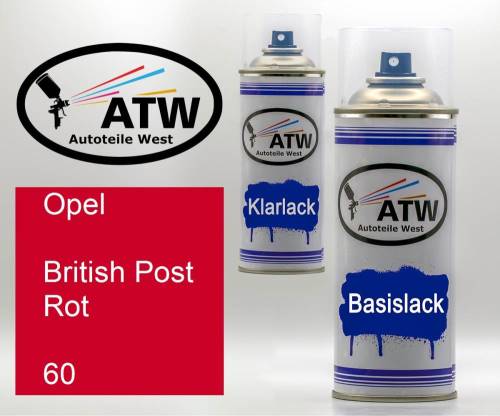 Opel, British Post Rot, 060: 400ml Sprühdose + 400ml Klarlack - Set, von ATW Autoteile West.